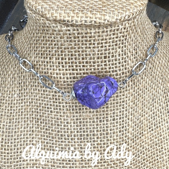 JEWELED  CHUNKY PURPLE TURQUOISE MAXIMALIST SHORT NECKLACE - Picture 2 of 2